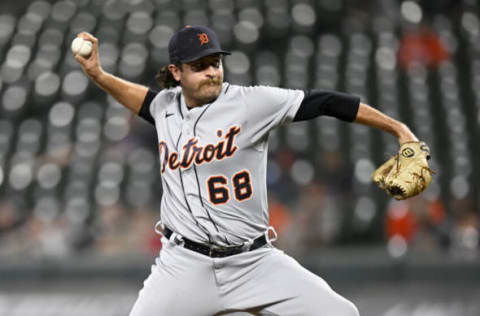 BALTIMORE, MARYLAND – SEPTEMBER 21: Jason Foley #68 of the Detroit Tigers pitches against the Baltimore Orioles at Oriole Park at Camden Yards on September 21, 2022 in Baltimore, Maryland. (Photo by G Fiume/Getty Images)