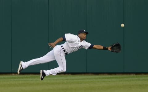 Austin Jackson dives to make a catch. (Photo by Mark Cunningham/MLB Photos via Getty Images)