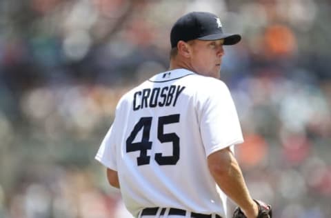 Casey Crosby looks on during the first inning. (Photo by Gregory Shamus/Getty Images)