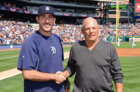 Former Detroit Tigers pitcher John Hiller with Justin Verlander. (Photo by Mark Cunningham/MLB Photos via Getty Images)