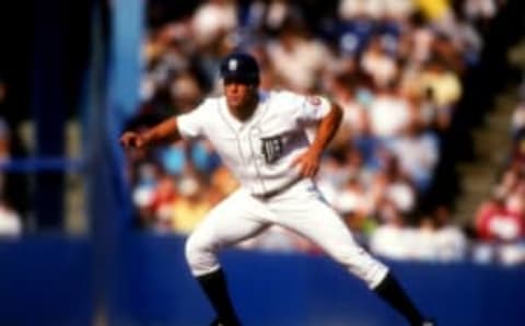 DETROIT, MI – JUNE 7: Gabe Kapler #23 of the Detroit Tigers leads off first base during a baseball game against the St. Louis Cardinals on June 7, 1999 at Tigers Stadium in Detroit, Michigan. The Tigers won 4-1. (Photo by Mitchell Layton/Getty Images)