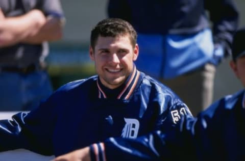 Matt Anderson in the dugout during a spring training game. Rick Stewart /Allsport