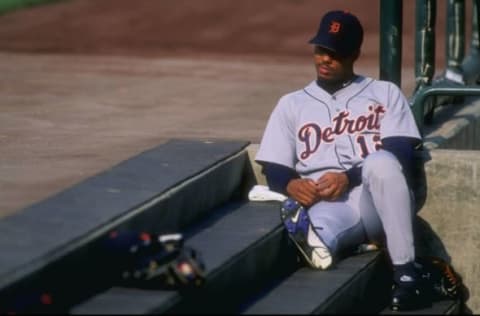 10 May 1998: Outfielder Kimera Bartee of the Detroit Tigers looks on during a game: Harry How /Allsport