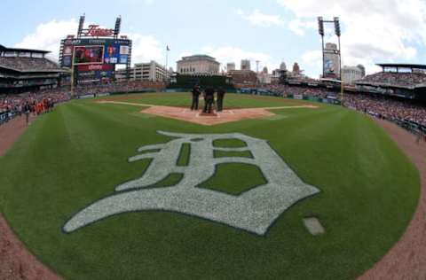 DETROIT, MI – JUNE 28: A wide view behind home plate of Comerica Park during a MLB game between the Detroit Tigers and the Chicago White Sox on June 28, 2015 in Detroit, Michigan. The Tigers win on a walk off home run 5-4. (Photo by Dave Reginek/Getty Images)