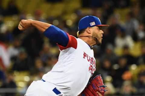 LOS ANGELES, CA – MARCH 20: Pitcher Joe Jimenez #43 of the Puerto Rico throws a pitch against the Netherlands in the seventh inning during Game 1 of the Championship Round of the 2017 World Baseball Classic at Dodger Stadium on March 20, 2017 in Los Angeles, California. (Photo by Jayne Kamin-Oncea/Getty Images)