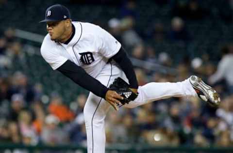 DETROIT, MI – APRIL 28: Joe Jimenez #77 of the Detroit Tigers pitches against the Chicago White Sox during the ninth inning at Comerica Park on April 28, 2017 in Detroit, Michigan. The White Sox defeated the Tigers 7-3. (Photo by Duane Burleson/Getty Images)