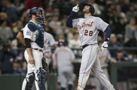 SEATTLE, WA – JUNE 20: J.D. Martinez #28 of the Detroit Tigers celebrates hitting a solo home run off of relief pitcher Dan Altavilla #53 of the Seattle Mariners during the eighth inning of a game at Safeco Field on June 20, 2017 in Seattle, Washington. (Photo by Stephen Brashear/Getty Images)