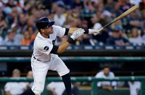 DETROIT, MI – JULY 5: Ian Kinsler #3 of the Detroit Tigers singles against the San Francisco Giants during the sixth inning at Comerica Park on July 5, 2017 in Detroit, Michigan. (Photo by Duane Burleson/Getty Images)