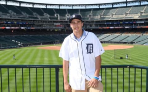 DETROIT, MI – JULY 05: The Detroit Tigers 2017 #1 draft pick Alex Faedo poses for a photo during his visit to Comerica Park prior to the game against the San Francisco Giants at Comerica Park on July 5, 2017 in Detroit, Michigan. The Giants defeated the Tigers 5-4. (Photo by Mark Cunningham/MLB Photos via Getty Images)