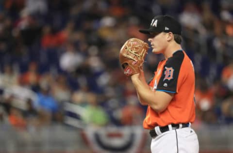 MIAMI, FL – JULY 09: Beau Burrows #55 of the Detroit Tigers and the U.S. Team delivers the pitch against the World Team during the SiriusXM All-Star Futures Game at Marlins Park on July 9, 2017 in Miami, Florida. (Photo by Mike Ehrmann/Getty Images)