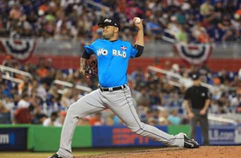 MIAMI, FL – JULY 09: Jairo Labourt #53 of the Detroit Tigers and the World Team delivers the pitch against the U.S. Team during the SiriusXM All-Star Futures Game at Marlins Park on July 9, 2017 in Miami, Florida. (Photo by Mike Ehrmann/Getty Images)