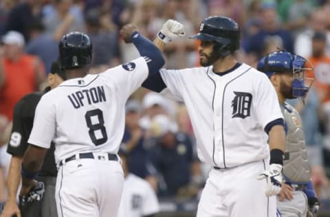 DETROIT, MI – JULY 15: J.D. Martinez #28 of the Detroit Tigers celebrates with Justin Upton #8 of the Detroit Tigers after hitting a three-run home run against the Toronto Blue Jays during the eighth inning at Comerica Park on July 15, 2017 in Detroit, Michigan. (Photo by Duane Burleson/Getty Images)