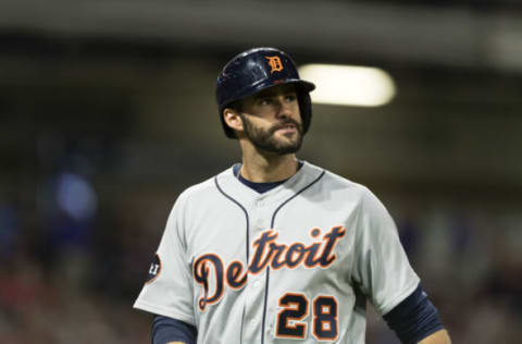 CLEVELAND, OH – JULY 7: J.D. Martinez #28 of the Detroit Tigers reacts after popping out to first to end the top of the ninth inning at Progressive Field on July 7, 2017 in Cleveland, Ohio. The Indians defeated the Tigers 11-2. (Photo by Jason Miller/Getty Images)