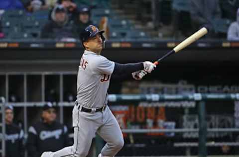 CHICAGO, IL – APRIL 05: Jose Iglesias #1 of the Detroit Tigers bats against the Chicago White Soxduring the Opening Day home game at Guaranteed Rate Field on April 5, 2018 in Chicago, Illinois. The Tigers defeated the White Sox 9-7 in 10 innings. (Photo by Jonathan Daniel/Getty Images)