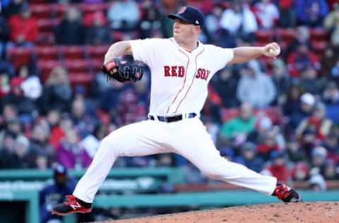 BOSTON, MA – APRIL 05: Bobby Poyner #66 of the Boston Red Sox pitches against the Tampa Bay Rays during the eleventh inning of the Red Sox home opening game at Fenway Park on April 5, 2018 in Boston, Massachusetts. (Photo by Maddie Meyer/Getty Images)