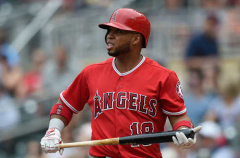 MINNEAPOLIS, MN – JUNE 10: Luis Valbuena #18 of the Los Angeles Angels of Anaheim reacts to striking out against the Minnesota Twins during the first inning of the game on June 10, 2018 at Target Field in Minneapolis, Minnesota. The Twins defeated the Angels 7-5. (Photo by Hannah Foslien/Getty Images)