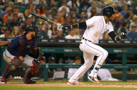 DETROIT, MI – JUNE 13: Victor Reyes #22 of the Detroit Tigers hits a eighth inning RBI single while playing the Minnesota Twins at Comerica Park on June 13, 2018 in Detroit, Michigan. (Photo by Gregory Shamus/Getty Images)