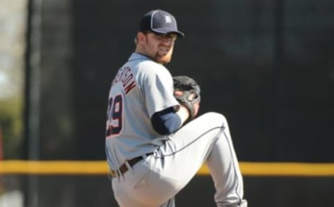 DUNEDIN, FL – MARCH 7: Pitcher Nate Robertson of the Detroit Tigers throws in relief against the Toronto Blue Jays March 7, 2010. (Photo by Al Messerschmidt/Getty Images)