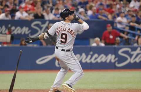 TORONTO, ON – JULY 1: Nicholas Castellanos #9 of the Detroit Tigers hits a grand slam home run in the fifth inning during MLB game action against the Toronto Blue Jays at Rogers Centre on July 1, 2018 in Toronto, Canada. (Photo by Tom Szczerbowski/Getty Images)