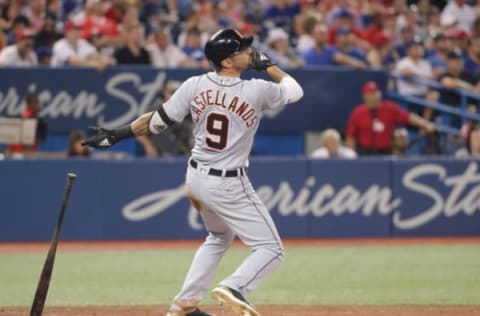 TORONTO, ON – JULY 1: Nicholas Castellanos #9 of the Detroit Tigers hits a grand slam home run in the fifth inning during MLB game action against the Toronto Blue Jays at Rogers Centre on July 1, 2018 in Toronto, Canada. (Photo by Tom Szczerbowski/Getty Images)