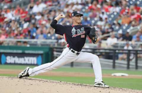 WASHINGTON, DC – JULY 15: Pitcher Matt Manning #19 of the Detroit Tigers and the U.S. Team works the fourth inning against the World Team during the SiriusXM All-Star Futures Game at Nationals Park on July 15, 2018 in Washington, DC. (Photo by Rob Carr/Getty Images)