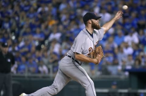 KANSAS CITY, MO – SEPTEMBER 3: Kyle Ryan #56 of the Detroit Tigers throws in the eighth inning against the Kansas City Royals at Kauffman Stadium on September 3, 2016 in Kansas City, Missouri. (Photo by Ed Zurga/Getty Images)