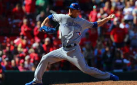 ST. LOUIS, MO – APRIL 27: Reliever J.P. Howell #56 of the Toronto Blue Jays pitches against the St. Louis Cardinals in the eleventh inning at Busch Stadium on April 27, 2017 in St. Louis, Missouri. (Photo by Dilip Vishwanat/Getty Images)