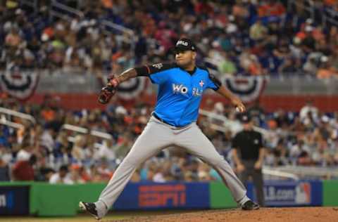 MIAMI, FL – JULY 09: Jairo Labourt #53 of the Detroit Tigers and the World Team delivers the pitch against the U.S. Team during the SiriusXM All-Star Futures Game at Marlins Park on July 9, 2017 in Miami, Florida. (Photo by Mike Ehrmann/Getty Images)