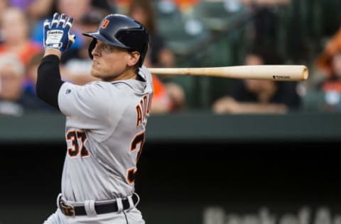 BALTIMORE, MD – AUGUST 04: Jim Adduci #37 of the Detroit Tigers hits a solo home run in the first inning during a game against the Baltimore Orioles at Oriole Park at Camden Yards on August 4, 2017 in Baltimore, Maryland. (Photo by Patrick McDermott/Getty Images)