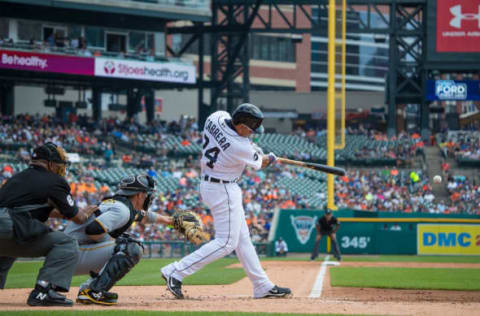 DETROIT, MI – AUGUST 10: Miguel Cabrera #24 of the Detroit Tigers hits a single in the first inning against the Pittsburgh Pirates during a MLB game at Comerica Park on August 10, 2017 in Detroit, Michigan. (Photo by Dave Reginek/Getty Images)