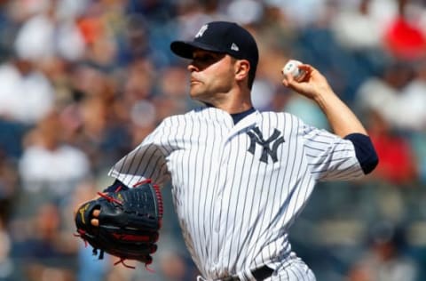 NEW YORK, NY – AUGUST 30: Jaime Garcia #34 of the New York Yankees pitches in the second inning against the Cleveland Indians in the first game of a doubleheader at Yankee Stadium on August 30, 2017 in the Bronx borough of New York City. (Photo by Jim McIsaac/Getty Images)