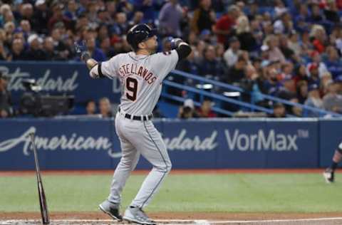 TORONTO, ON – SEPTEMBER 8: Nick Castellanos #9 of the Detroit Tigers hits a grand slam home run in the third inning during MLB game action against the Toronto Blue Jays at Rogers Centre on September 8, 2017 in Toronto, Canada. (Photo by Tom Szczerbowski/Getty Images)