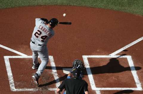 TORONTO, ON – SEPTEMBER 9: Miguel Cabrera #24 of the Detroit Tigers hits a two-run home run in the first inning during MLB game action against the Toronto Blue Jays at Rogers Centre on September 9, 2017 in Toronto, Canada. (Photo by Tom Szczerbowski/Getty Images)