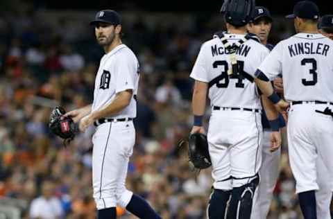 DETROIT, MI – AUGUST 16: Justin Verlander #35 of the Detroit Tigers heads for the dugout after being pulled by manager Brad Ausmus #7 of the Detroit Tigers during the eighth inning of a game against the Kansas City Royals at Comerica Park on August 16, 2016 in Detroit, Michigan. The Royals defeated the Tigers 6-1. (Photo by Duane Burleson/Getty Images)