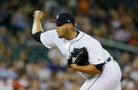 DETROIT, MI – AUGUST 11: Joe Jimenez #77 of the Detroit Tigers pitches against the Minnesota Twins during the ninth inning at Comerica Park on August 11, 2017 in Detroit, Michigan. The Twins defeated the Tigers 9-4. (Photo by Duane Burleson/Getty Images)