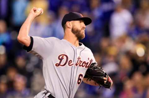 KANSAS CITY, MO – SEPTEMBER 27: Shane Greene #61 of the Detroit Tigers pitches against the Kansas City Royals during the eighth inning at Kauffman Stadium on September 27, 2017 in Kansas City, Missouri. (Photo by Brian Davidson/Getty Images)