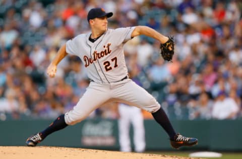 DENVER, CO – AUGUST 28: Starting pitcher Jordan Zimmermann #27 of the Detroit Tigers delivers to home plate during the first inning of an interleague game against the Colorado Rockies at Coors Field on August 28, 2017 in Denver, Colorado. (Photo by Justin Edmonds/Getty Images)