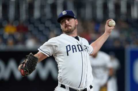 SAN DIEGO, CA – SEPTEMBER 19: Travis Wood #37 of the San Diego Padres pitches during the first inning of a baseball game against the Arizona Diamondbacks at PETCO Park on September 19, 2017 in San Diego, California. (Photo by Denis Poroy/Getty Images)