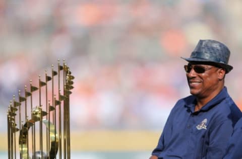 DETROIT, MI – JUNE 30: Former Detroit Tigers player Lou Whitaker speaks to the fans during the celebration of the 30th Anniversary of the 1984 World Series Championship team prior to the game against the Oakland Athletics at Comerica Park on June 30, 2014 in Detroit, Michigan. The Tigers defeated the Athletics 5-4. (Photo by Leon Halip/Getty Images)