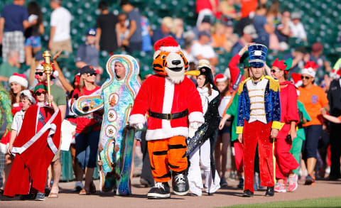 DETROIT, MI – JULY 21: The Detroit Tigers celebrate Christmas in July prior to the start of the game against the Seattle Mariners on July 21, 2015 at Comerica Park in Detroit, Michigan. (Photo by Leon Halip/Getty Images)