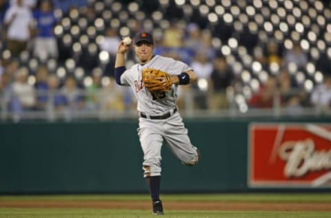 Brandon Inge of Detroit throws to first base during action between the Detroit Tigers and Kansas City Royals at Kauffman Stadium in Kansas City, Missouri on May 23, 2006. Detroit won 8-5. (Photo by G. N. Lowrance/Getty Images)