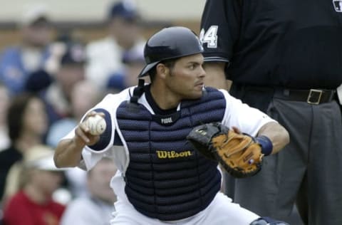 LAKELAND, FL – MARCH 03: Ivan Rodriquez #7 of the Detroit Tigers readies to throw to third base during a Spring Training game against the Cleveland Indians on March 3,2007 at Joker Marchant Stadium in Lakeland, Florida. (Photo by Rick Stewart/Getty Images)