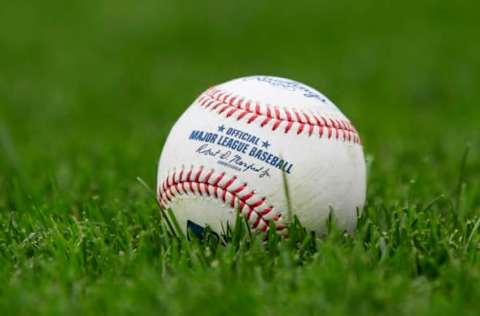 KANSAS CITY, MO – SEPTEMBER 27: A baseball sits on the field before the game between the Detroit Tigers and the Kansas City Royals at Kauffman Stadium on September 27, 2017 in Kansas City, Missouri. (Photo by Brian Davidson/Getty Images)