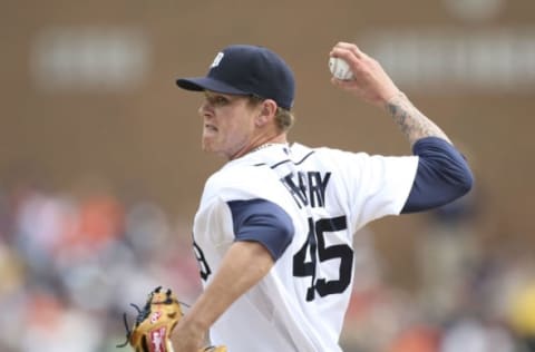 DETROIT – MAY 01: Ryan Perry #45 of the Detroit Tigers pitches in the ninth inning and gets his first win of the year against the Los Angeles Angels of Anaheim during the game on May 1, 2010 at Comerica Park in Detroit, Michigan. The Tigers defeated the Angels 3-2. (Photo by Leon Halip/Getty Images)