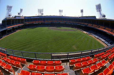 DETROIT- SEPTEMBER 27: A general view of Tiger Stadium prior to the final baseball game played at the 87 year old Tiger Stadium as the Detroit Tigets host the Kansas City Royals on September 27, 1999 in Detroit, Michigan. There was 6,873 games played at the corner of Michigan and Trumbul streets. The Tigers won the game 8-2. (Photo by Ezra Shaw/Gettyimages)