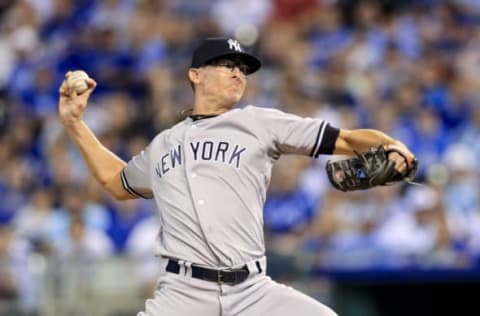 KANSAS CITY, MO – MAY 16: Tyler Clippard #29 of the New York Yankees pitches against the Kansas City Royals during the game at Kauffman Stadium on May 16, 2017 in Kansas City, Missouri. (Photo by Brian Davidson/Getty Images)