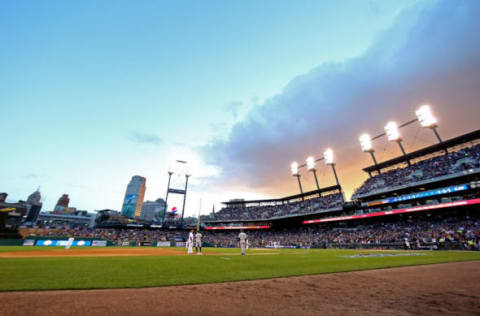 DETROIT, MI – OCTOBER 18: A general view of the field and sky as the Detroit Tigers host the New York Yankees during game four of the American League Championship Series at Comerica Park on October 18, 2012 in Detroit, Michigan. (Photo by Leon Halip/Getty Images)