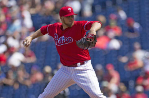 PHILADELPHIA, PA – AUGUST 24: Jake Thompson #44 of the Philadelphia Phillies throws a pitch in the top of the first inning against the Miami Marlins at Citizens Bank Park on August 24, 2017 in Philadelphia, Pennsylvania. (Photo by Mitchell Leff/Getty Images)