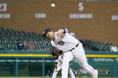 DETROIT, MI – APRIL 25: Blaine Hardy #36 of the Detroit Tigers pitches in the ninth inning during a MLB game against the Seattle Mariners at Comerica Park on April 25, 2017 in Detroit, Michigan. The Tigers defeated the Mariners 19-9. (Photo by Dave Reginek/Getty Images)