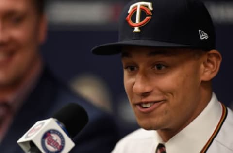 MINNEAPOLIS, MN – JUNE 17: Number one overall draft pick Royce Lewis speaks at a press conference on June 17, 2017 at Target Field in Minneapolis, Minnesota. (Photo by Hannah Foslien/Getty Images)